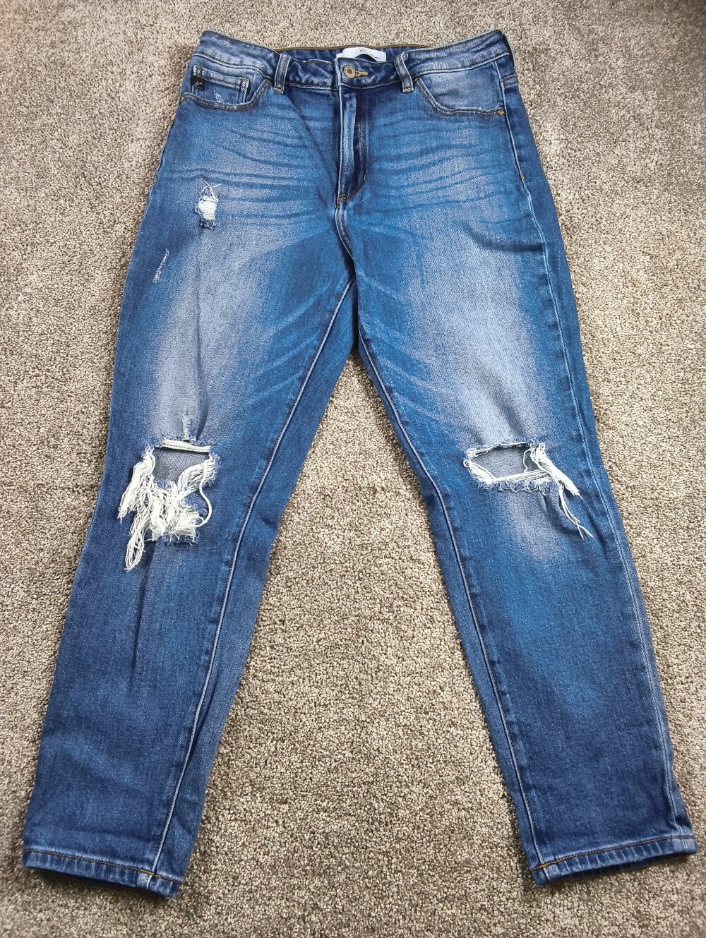 KanCan Straight Leg Jeans Women 9/28 Medium Blue Distressed Ripped Stretch Denim